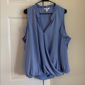 Blue open shoulder long sleeve top